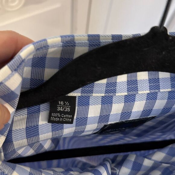 David Donahue blue gingham cuff dress shirt trim fit size large - Picture 4 of 10